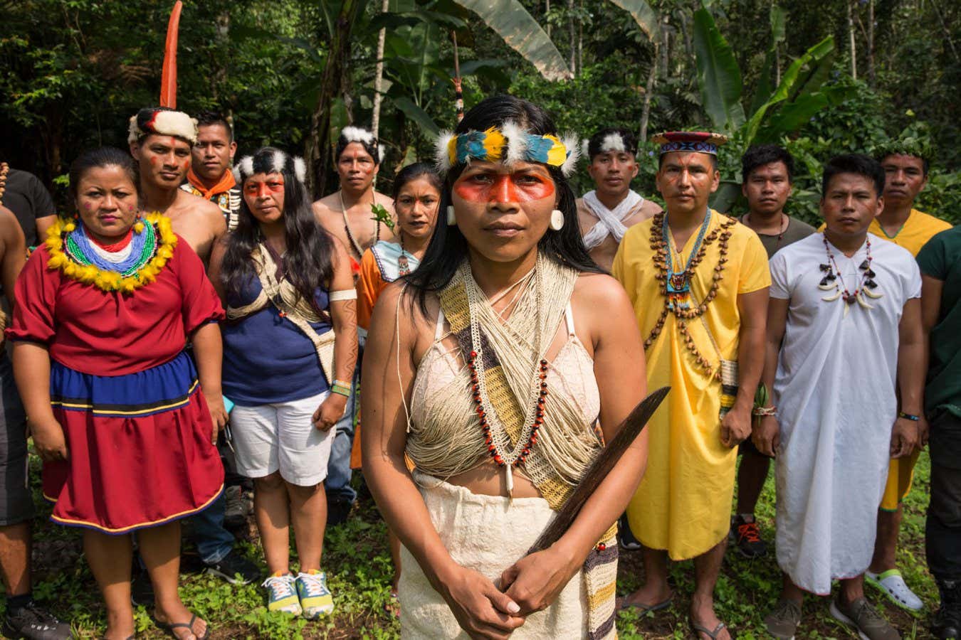 Nemonte Nenquimo, Waorani leader from the Ecuadorian Amazon alongside other members of the Indigenous-led Ceibo Alliance.