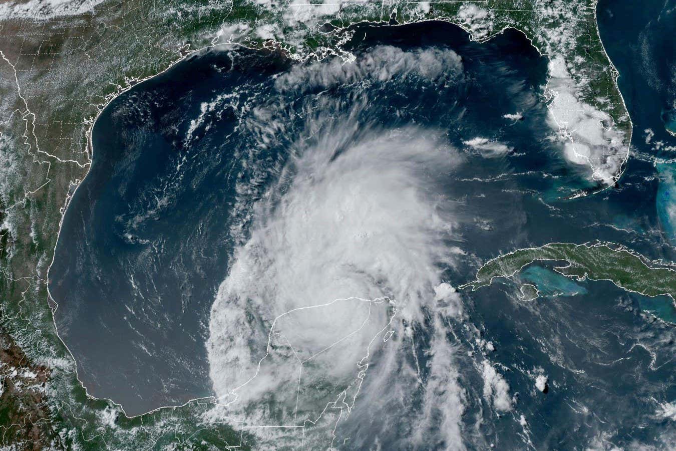 2XG090B This GOES-16 GeoColor satellite image taken at 4:16 p.m. EDT on Friday, July 5, 2024, and provided by NOAA, shows Hurricane Beryl over Mexico?s Yucatan Peninsula. Texas officials urged coastal residents to prepare as the storm moves toward the Gulf of Mexico. (NOAA via AP)