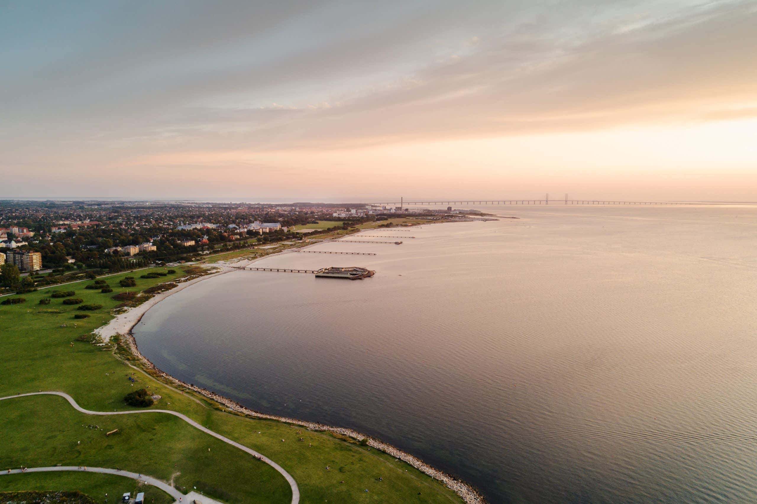 Aerial view of the Swedish coastline near Malmo